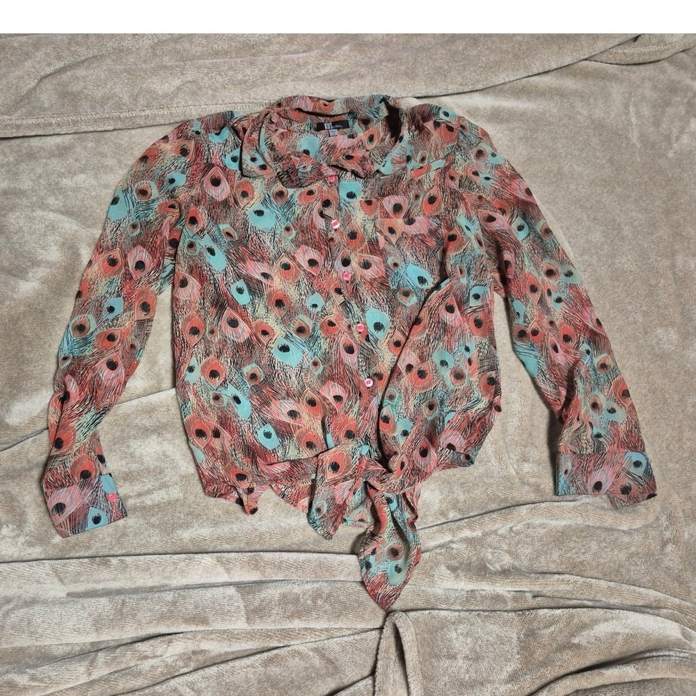 KUT from the Kloth Peacock Feather Tie Front Blouse Medium